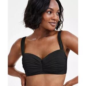 Bleu Rod Beattie Shirred Bandeau Top Swimwear Black Size 34DD NWT